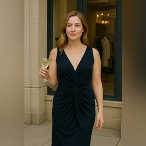 Women’s MISA Navy Blue Midi Dress Sz S